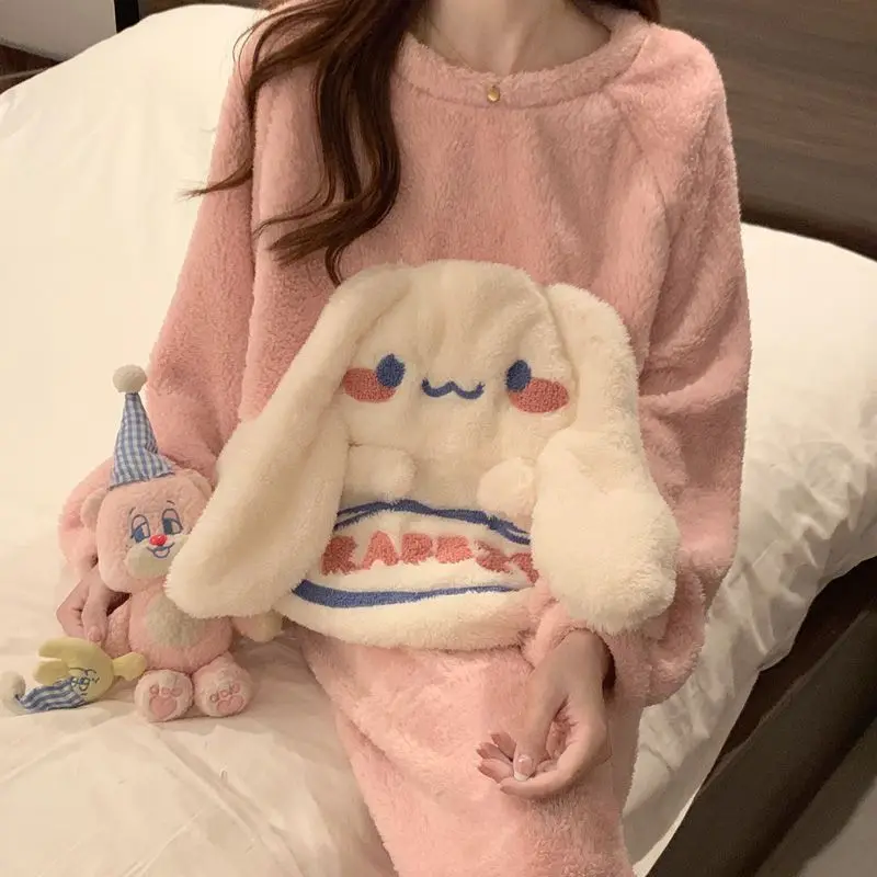 

Cinnamonroll Pajamas Women's Pochacco Coral Velvet Autumn/winter with Thick Round Neck Cute Cartoon Can Be Worn Out Loungewear