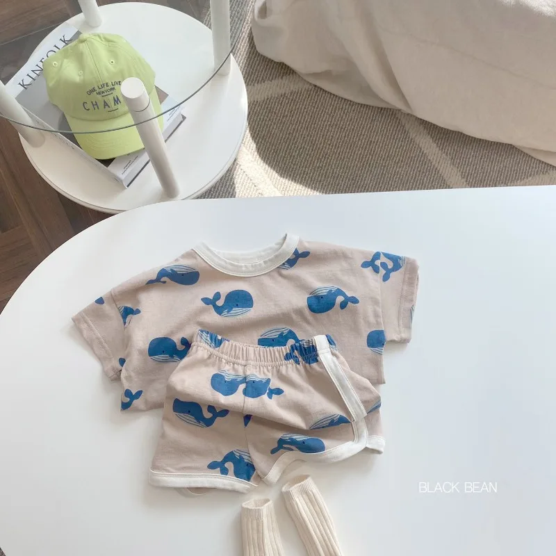 2024 Summer Baby Boy 2PCS Clothes Set Cute Cartoon Bear Printed Tees Cotton Shorts Suit Ins Toddler Boys Breathable Outfits 4