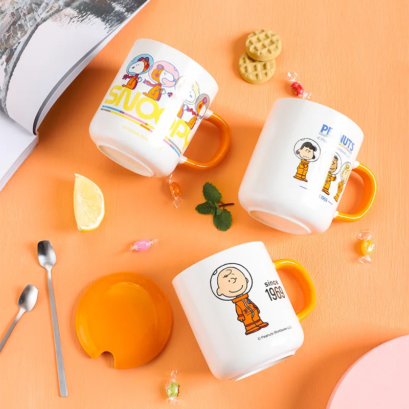 Snoopy Charlie Brown Kawaii Coffee Mug Thermos Mug Female with Lid Tea Cup  Creative Office Household Water Cup