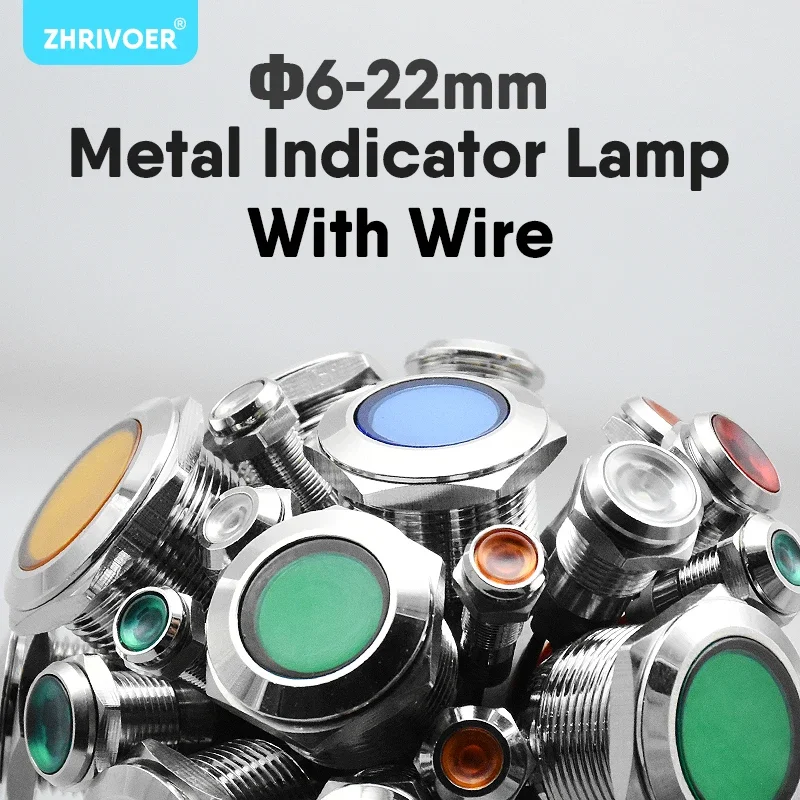 1pcs Waterproof IP67 Metal Signal Lamp LED Warning Indicator Light Pilot Wire 3V 5V 12V 24V 110V 220V 6/8/10/12/16/19/22mm