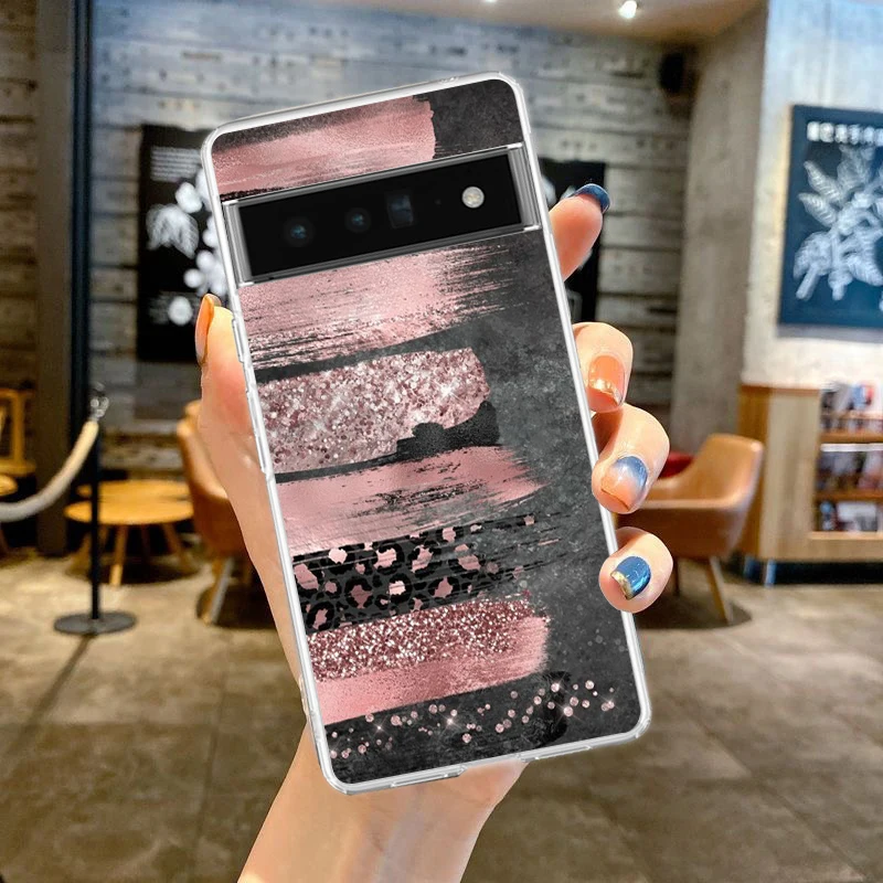 Gold Pink Rose Glitter Hearts Soft Silicone Clear Phone Case