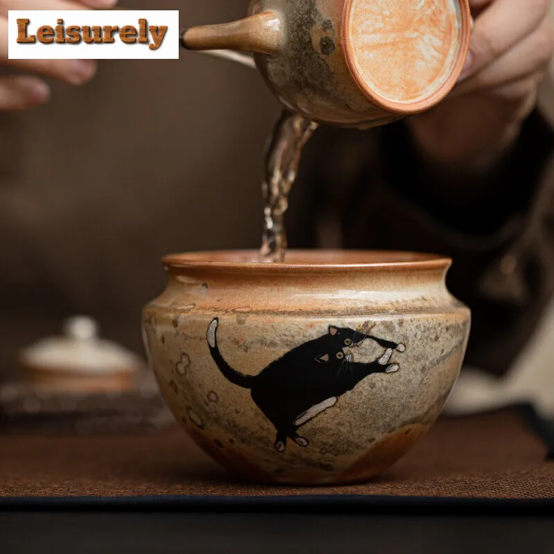 360ml Japanese Zhiye Cat Ceramic Jianshui Boutique Tea Cup Wash Writing-brush Washer Tea Dust Cylinder Barrel Chaxi Collection