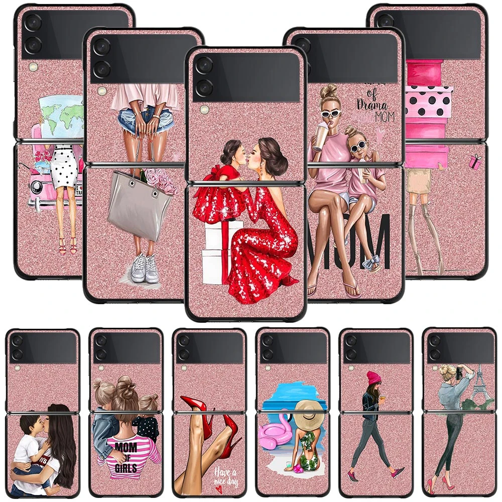 case for galaxy z flip3 Phone Case For Samsung Galaxy Z Flip3 5G ZFlip z flip 3 ZF3 PC Shell Black Hard Smartphone Coque Super mom Princess Girl samsung flip3 case