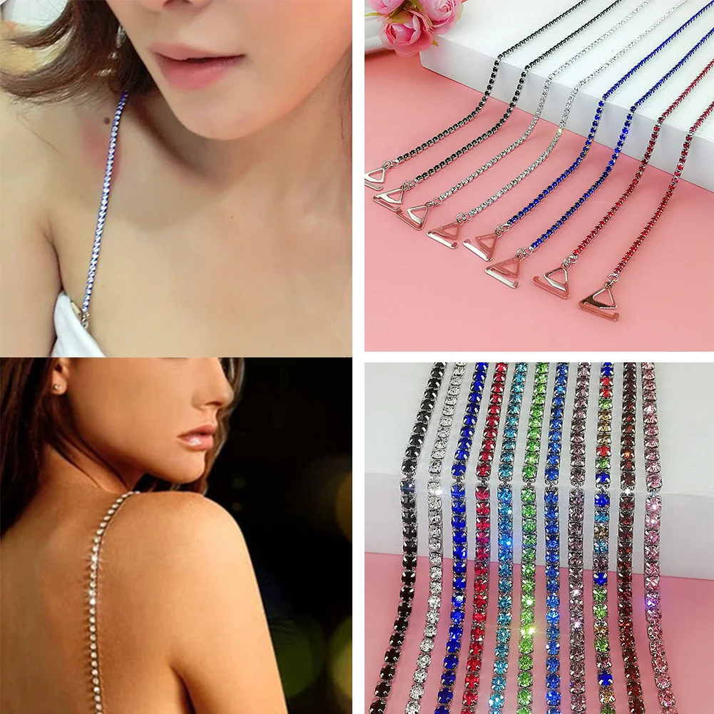 1Pair New Colorful Crystal Metallic Sexy Rhinestone Bra Straps For Women  Elegant Crystal Bra Shoulder Lingerie Accessories