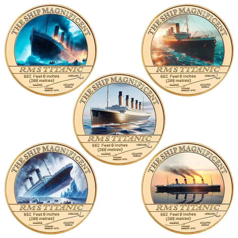 Titanic Anniversary Golden Commemorative Medallion Coin Set 5pcs