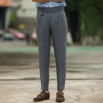 2022 Spring Summer Men's New Linen Business Casual Pants Male Thin Solid Color Trousers Men High Waist Loose Straight Pants V84