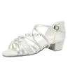 New White Satin Girls Children/Child/Kids Ballroom Tango Salsa Latin Dance Shoes Low Heel Shoes 3cm/4cm 6