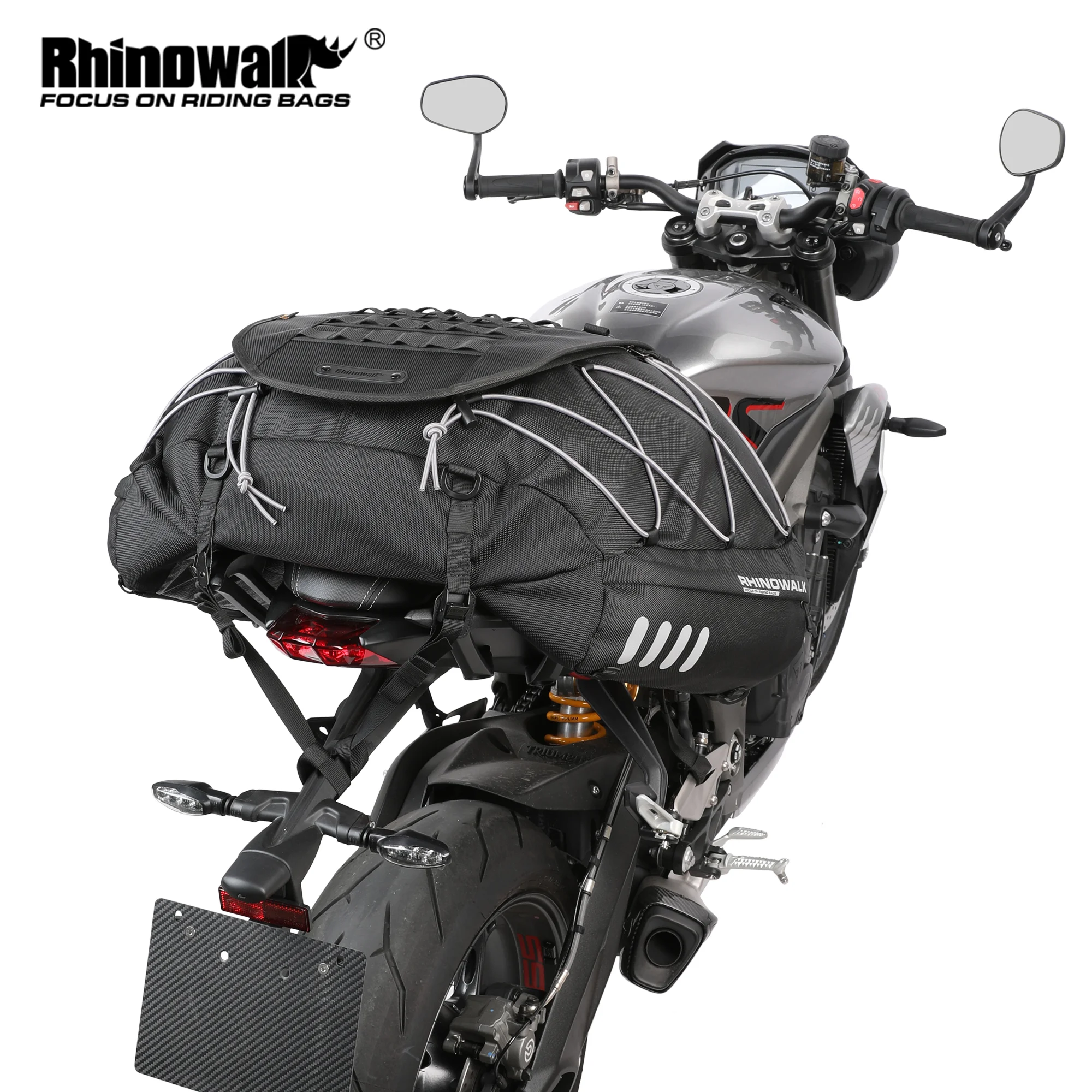 Rhinowalk Motorcycle Expandable Cargobag tail bag,Motorcycle Travel Luggage  50L bag,All Waterproof All Weather/Trunk/Rack Bag/Luggage Tail Bag-Black