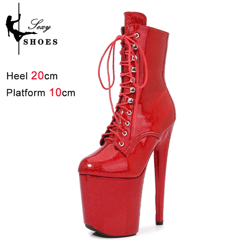 20cm Women's Ankle Boots Thin Heels Round Toe Pole Dance Shoes Platform High Heels Foreign Trade Female Shoes bota feminina 2025