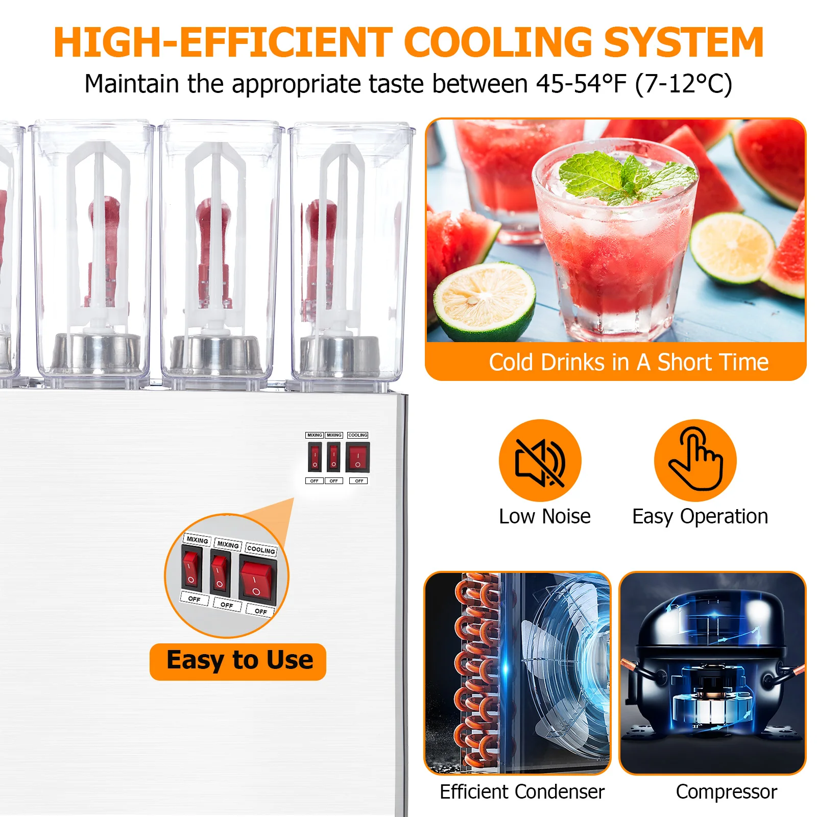 Commercial Beverage Dispenser, 4 Tanks 10.56 Gallon 40L Commercial Juice Dispenser, 10 Liter Per Tank, 380W Stainless Steel Food 4