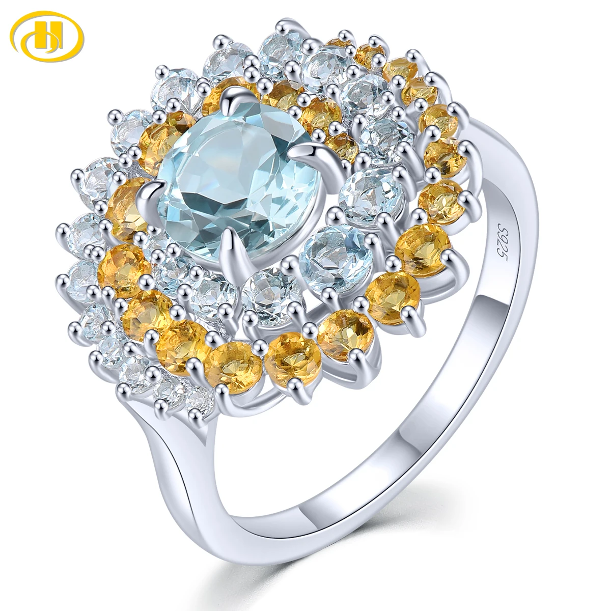 

Natural Sky Blue Topaz Sterling Silver Rings 2.8 Carats Genuine Citrine Topaz Multicolor Design Women's Romantic Birthday Gifts