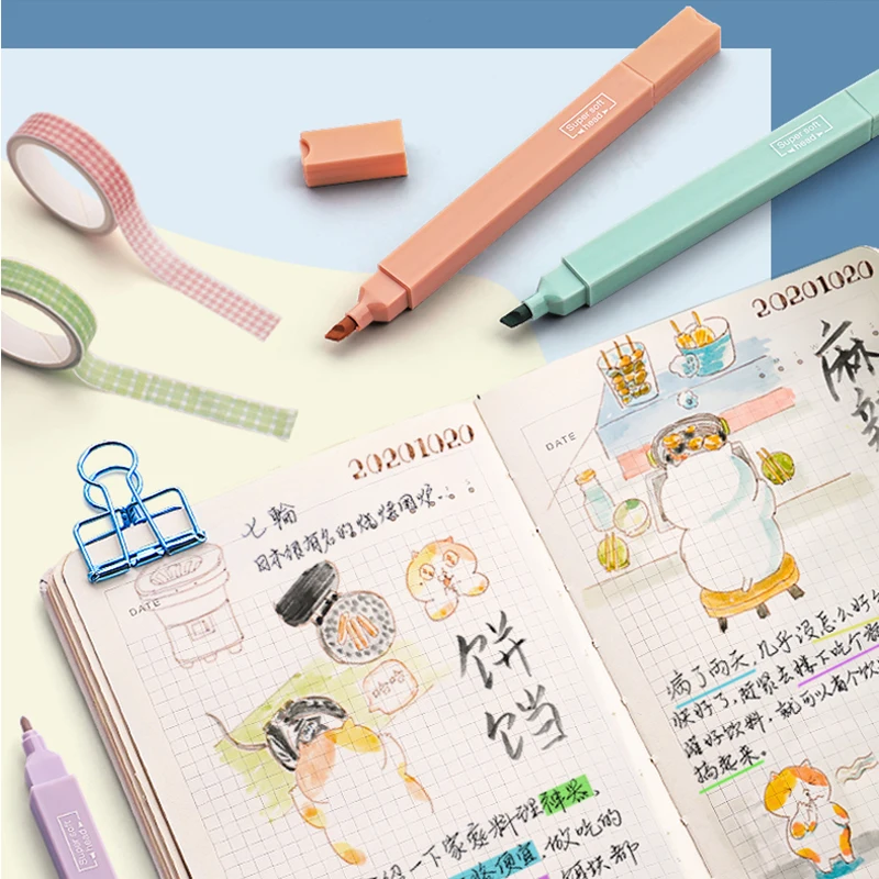 Double-Headed Highlighter Marker Highlighter Pen Marker Pen Student Office School Stationery 6pcs/set highlighter marker highlighter pen marker pen