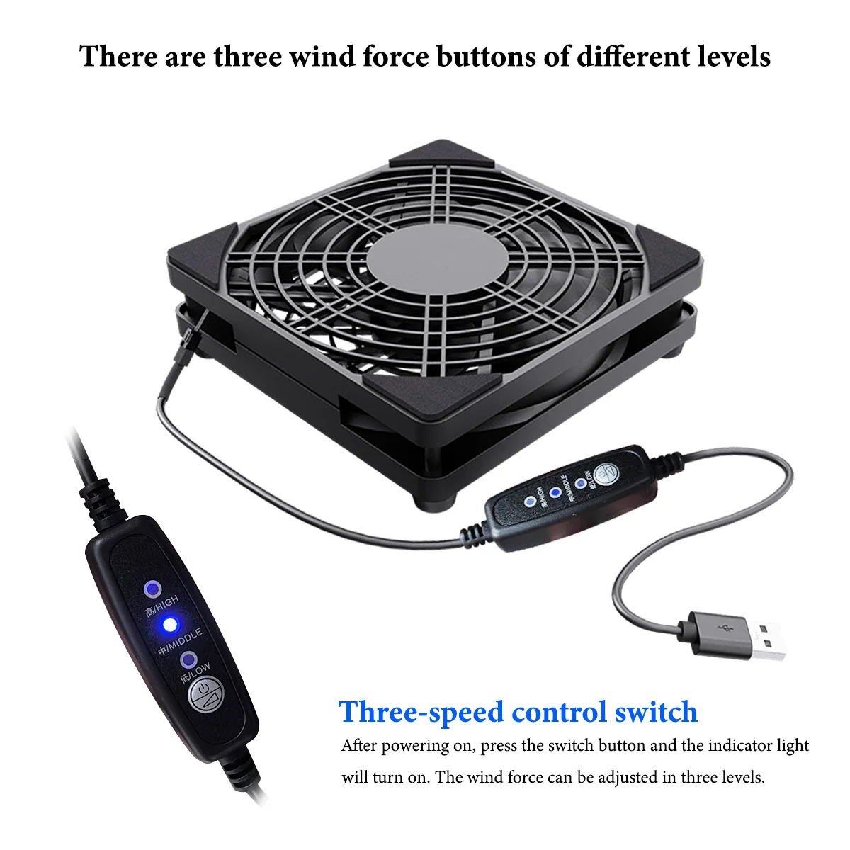 Silent USB-Powered Fan with Adjustable 3-Speed Controller