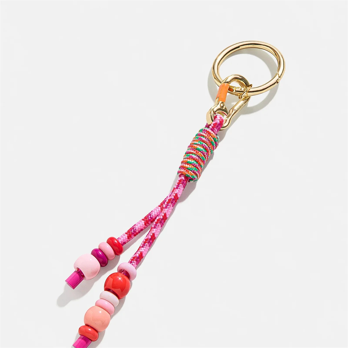 Vibrant Handwoven Keychain with Bead Detail - Trendy Bag Charm & Pendant Accessory