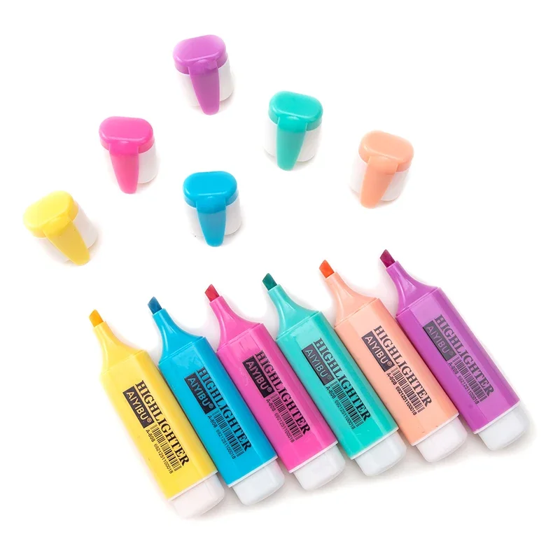 6 Color/Set Kawaii Oblique Highlighters Large Capacity Student Colored Matte Fluorescent Note PenThick Markers highlighter marker highlighter pen marker pen