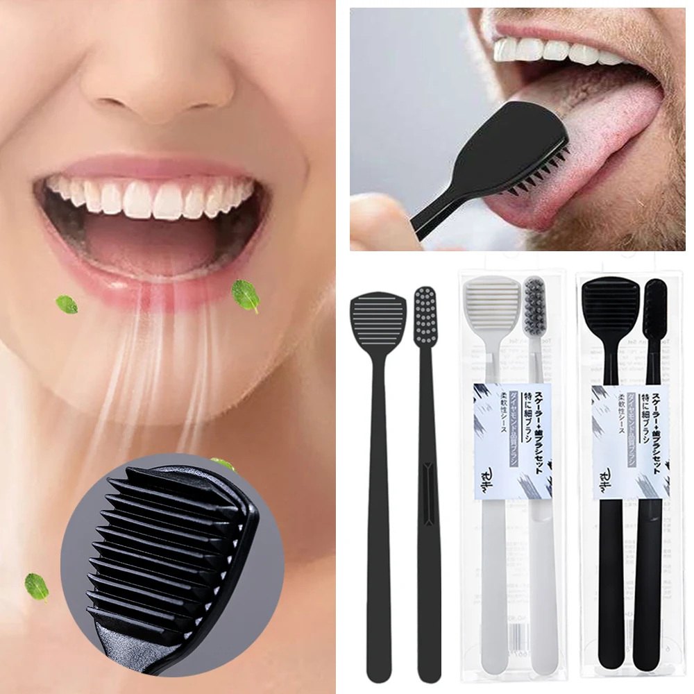 

2pcs/pack Toothbrush Tongue Scraper Kit Ultra-soft Bristles Toothbrush Mouth Scraper For Tongue Cleaning Oral Hygiene Supplies