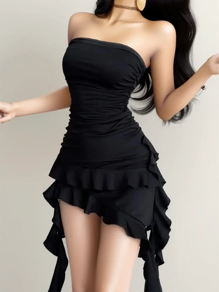 

Острые черные женские платья для девушек, новинка 2024, сексуальное облегающее платье-топ неправильной формы с открытыми плечами, летняя одежда Y2k