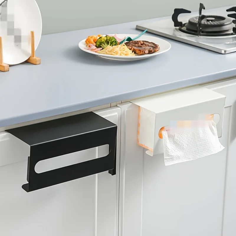 Kitchen tissue holder no punching iron paper holder household napkin hanger cabinet drawer wall mounted 1pcs