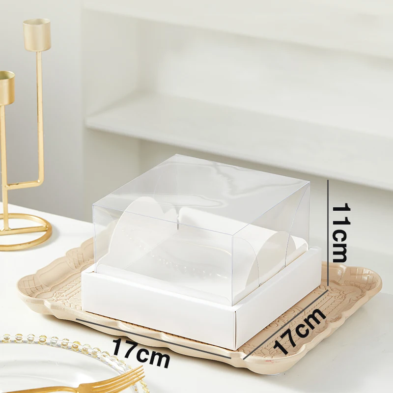 5/10 Pcs Square Transparent Cake Box 4/6 Inch – Clear PVC and White Cardboard Dessert C... - SKU TCB00943 - UGI Packaging