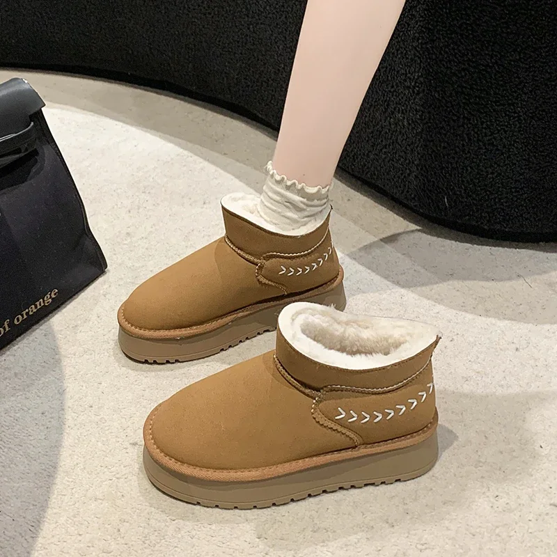 

Новинка 2023, модные однотонные женские сапоги, женская зимняя плюшевая теплая обувь, повседневная обувь для улицы, женские сапоги