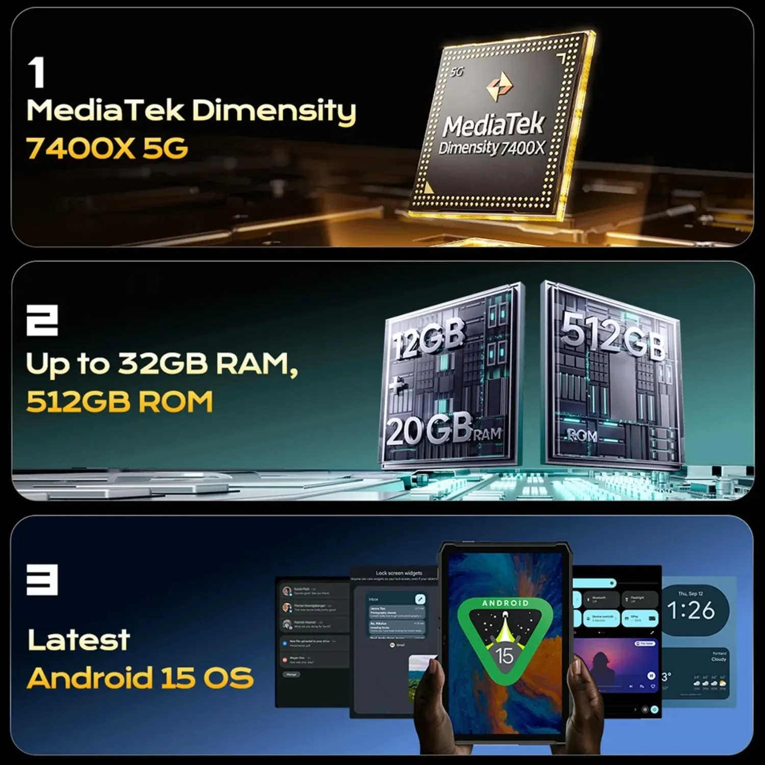 Ulefone Armor Pad 5 Pro Rugged Tablet 11" 12GB  512GB Smart Pad 24200mAh 64MP 120W 5G  Android 15 NFC Waterproof and Anti Drop