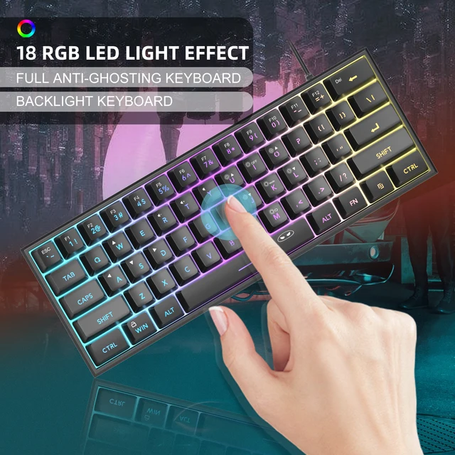 MageGee Mini 60% Gaming Keyboard, RGB Backlit 61 Key Ultra-Compact Keyboard, TS91 Ergonomic Waterproof Mechanical Feeling Office 2
