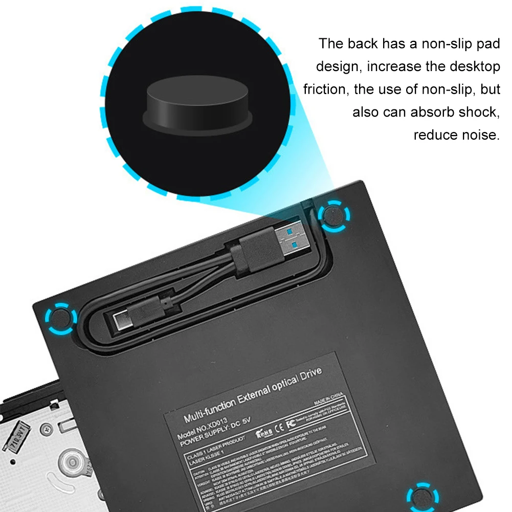 USB 3.0 Type C External Blu-ray Optical Drive CD/DVD/VCD -/+RW Player with SD/TF Card Ports Blu Ray Burner Reader for PC Laptop, external blu ray drive