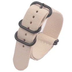 Black PVD Buckle Nylon Watch Strap - Adjustable Military - Style Wristband - 22mm (Beige)