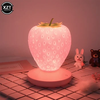 LED Strawberry Lamp for Bedroom Silicon Touch-Sensor USB Rechargeable Dimmable Idyllic Bedside Night Light for House Decoration 1