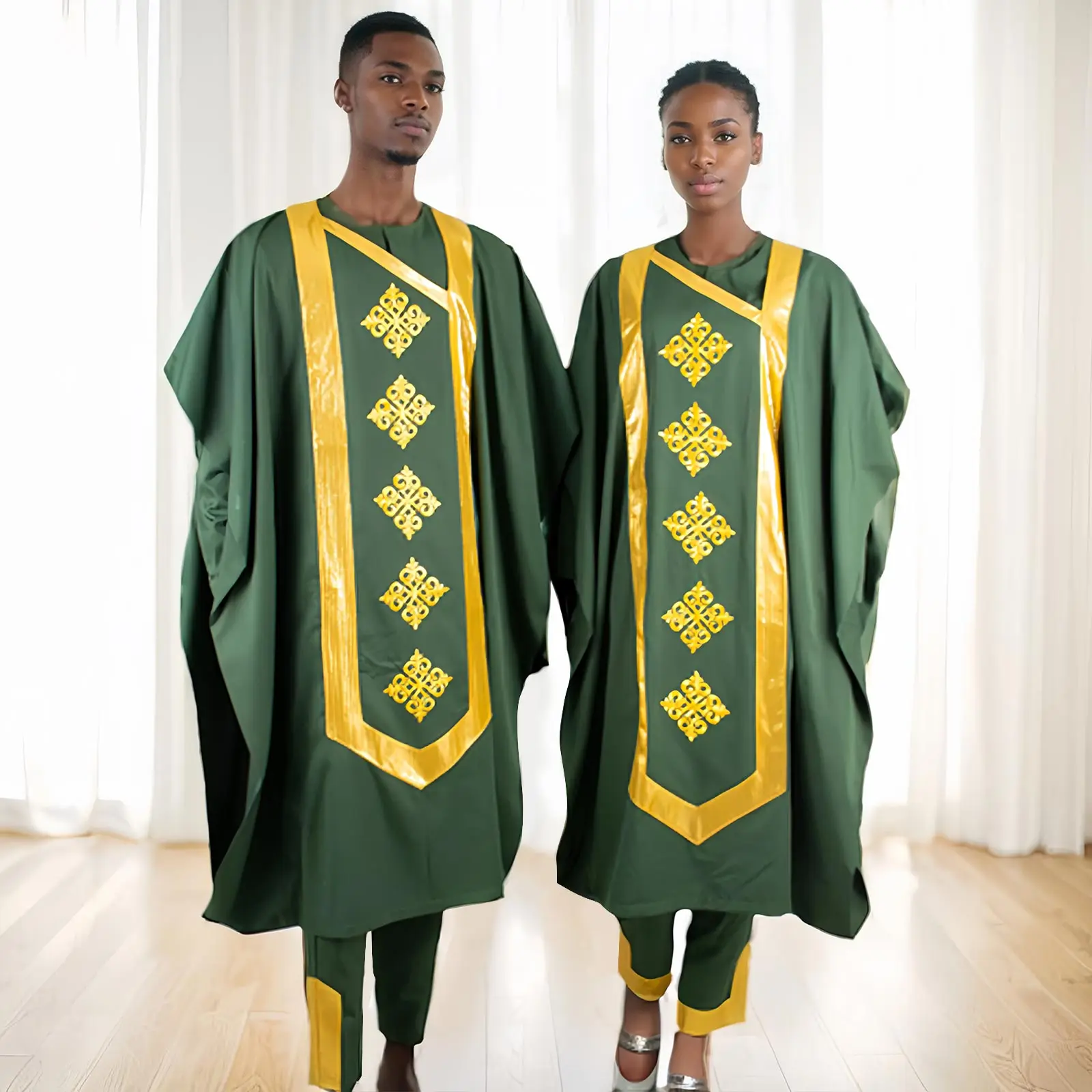 Bazin Riche Stylish Matching African Attire Couples Top Shirt and Pants Robe Sets Dashiki African Traditional Clothing Y23C099