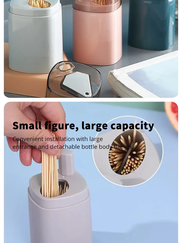 Description Picture 3 of itemSingle Toothpick Holder Pressed Automatic Toothpick Holder Kitchen Restaurant Desktop Organizer Dental Cleaning Tools