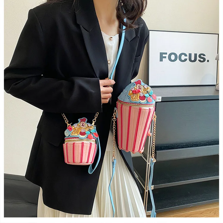 アイスクリーム ショルダーバッグ ブローチ付き 女性のためのアイスクリームショルダーバッグ,トレンディな
