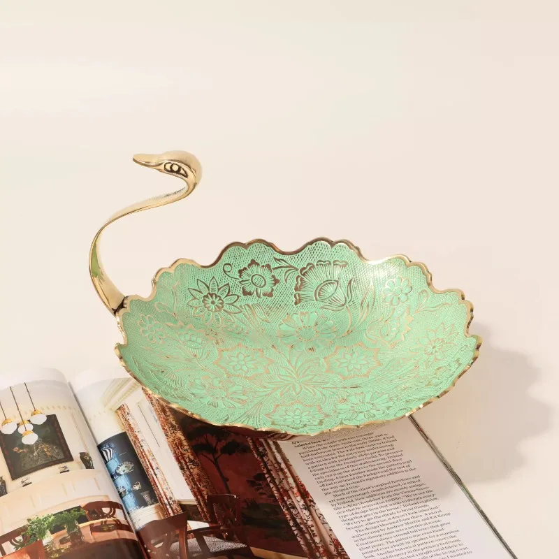 

Brass Handmade Storage Tray Tea Table Dried Fruit Snack Plate Swan Jewelry Plate Decorative Fruit Plate Ornaments