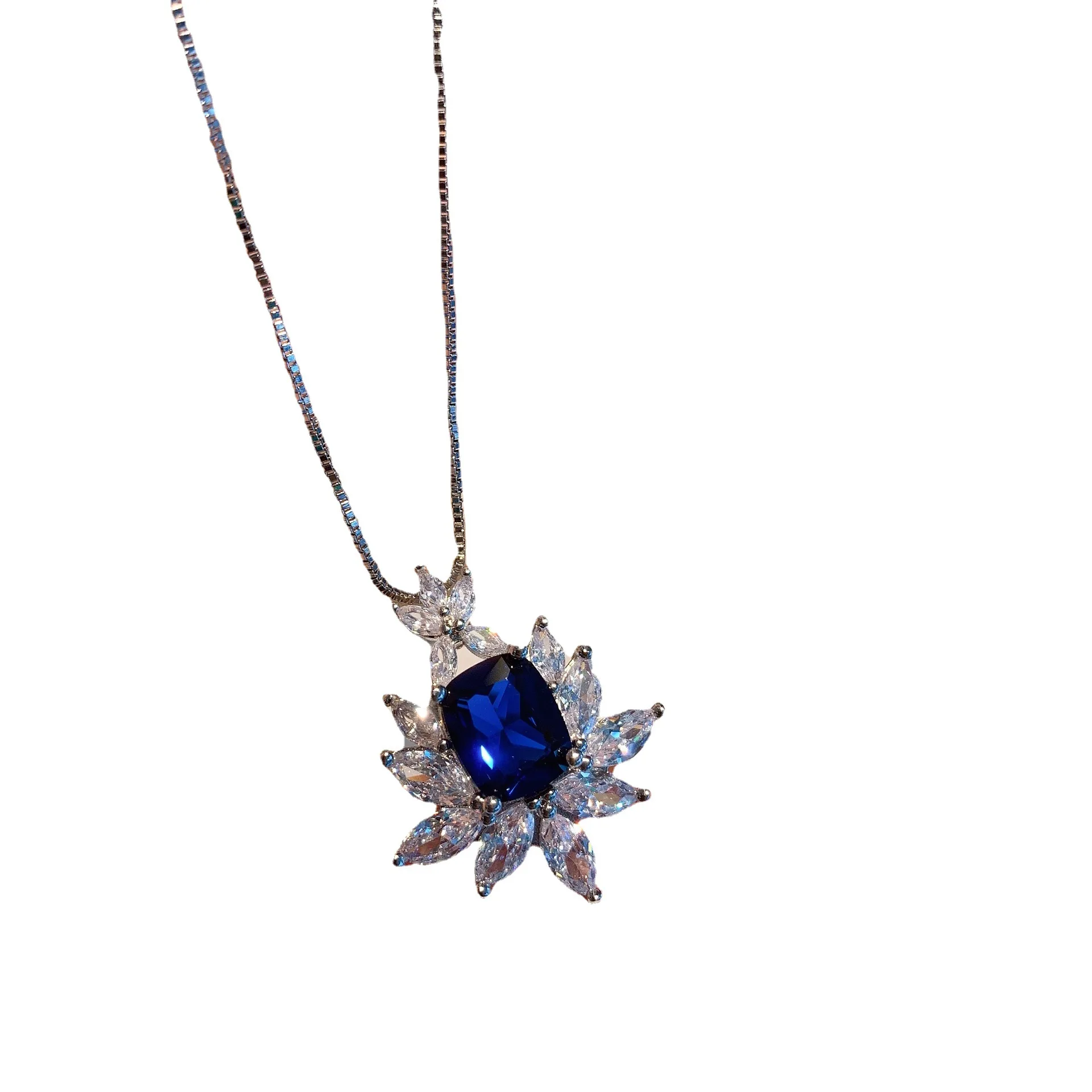 

Spring Qiaoer Romantic Tanzanite Gemstone Lab Diamond Pendant Necklace for Women Wedding Party Jewelry Gift Charms Accessories