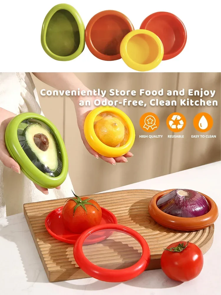 Description Picture 2 of itemFruit and Vegetable Preserves Clear Lid Containers - Red Green Orange Yellow Sealed Keepers for Avocado Tomato Onion Lemon