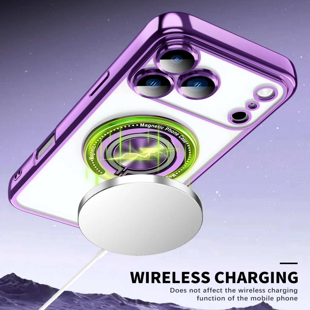 Vibrant Electroplated Clear Case with Invisible Ring Stand and MagSafe Compatibility