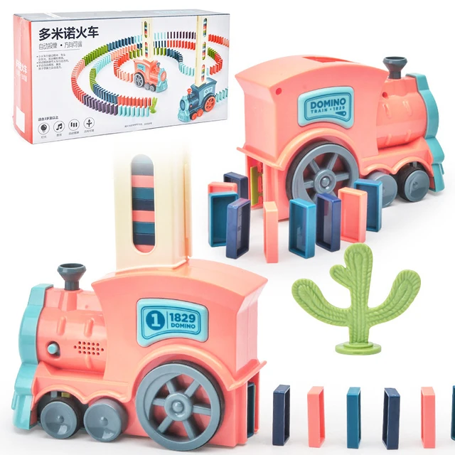 Kids Electric Domino Train Car Set Sound & Light Automatic Laying Dominoes Brick Blocks Game Educational DIY Toy Gift 1