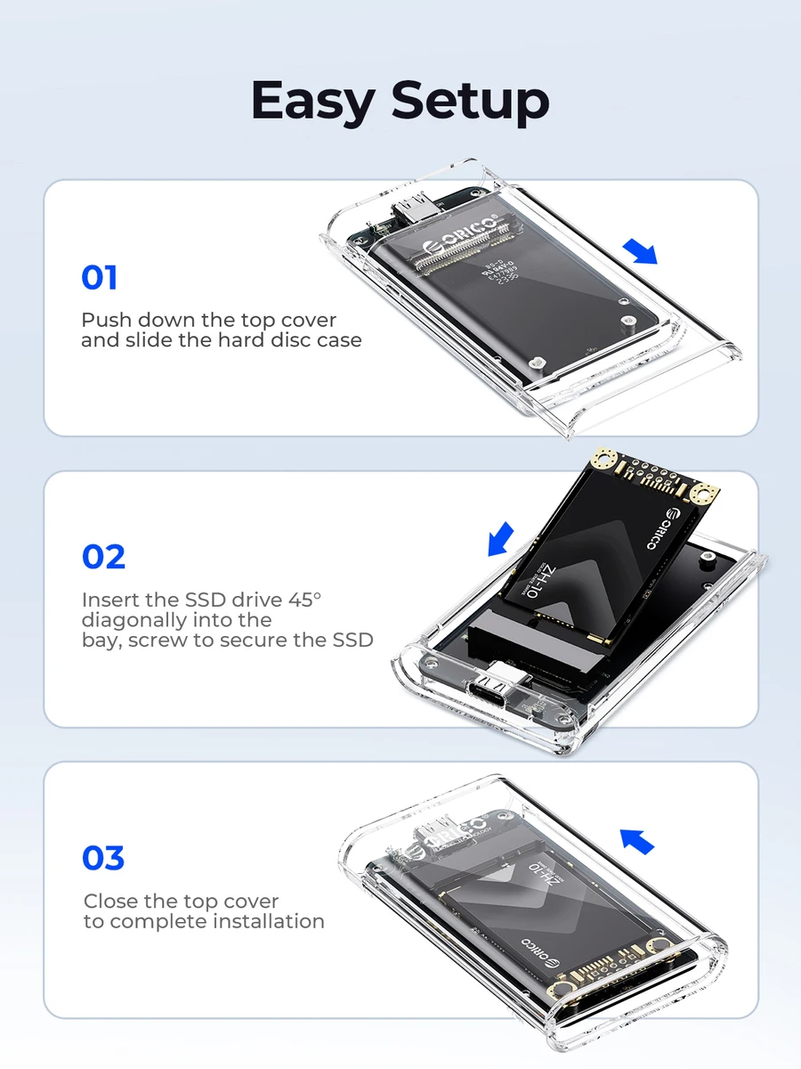 ORICO-Transparent External Adapter Mini mSATA SSD Enclosure Case to USB 3.2 Gen1 5Gbps for Samsung NGFF SSD Samsung — view 6
