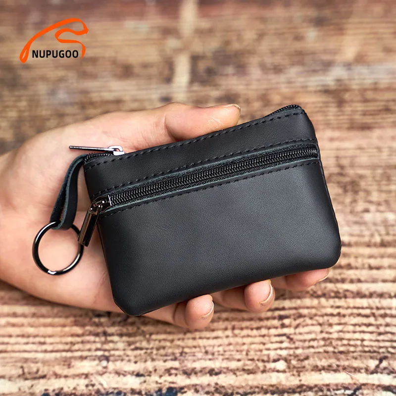 NUPUGOO Genuine Leather Mini Coin Purse for Men Wallet Women Zipper Vintage Short Lady Small Slim Female Women Wallet Male Thin