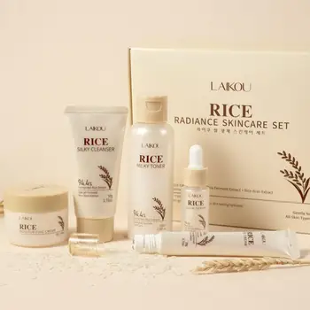 Rice Radiance Skincare Set Hydrate moisturize Firming Fade fine lines Smooth Cleanser Toner Serum Eye Cream Essence Cream set
