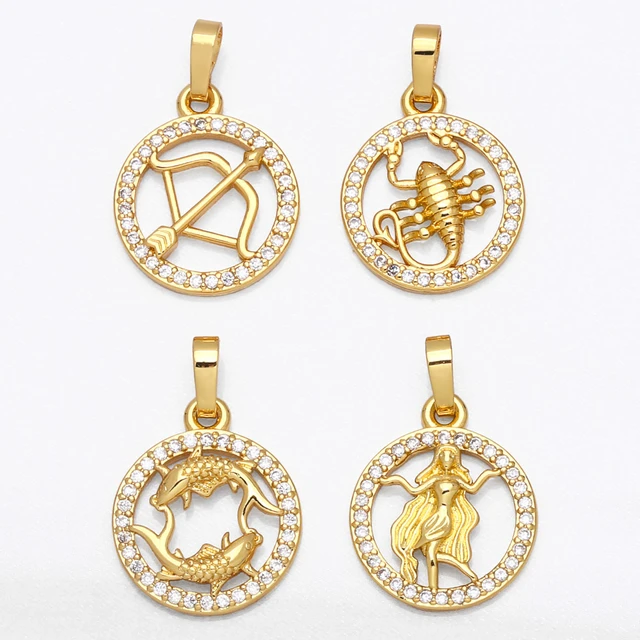 OCESRIO 12 Constellation Zodiac Charms for Jewelry Making Gold Plated  Copper Zircon for Jewelry Findings Supplies