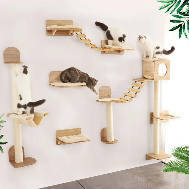 Wall-Mounted Wood Cat Furniture Cat Jumping Platform Perfect for Kittens' Climbing and Relaxing is a Great Lookout Spot
