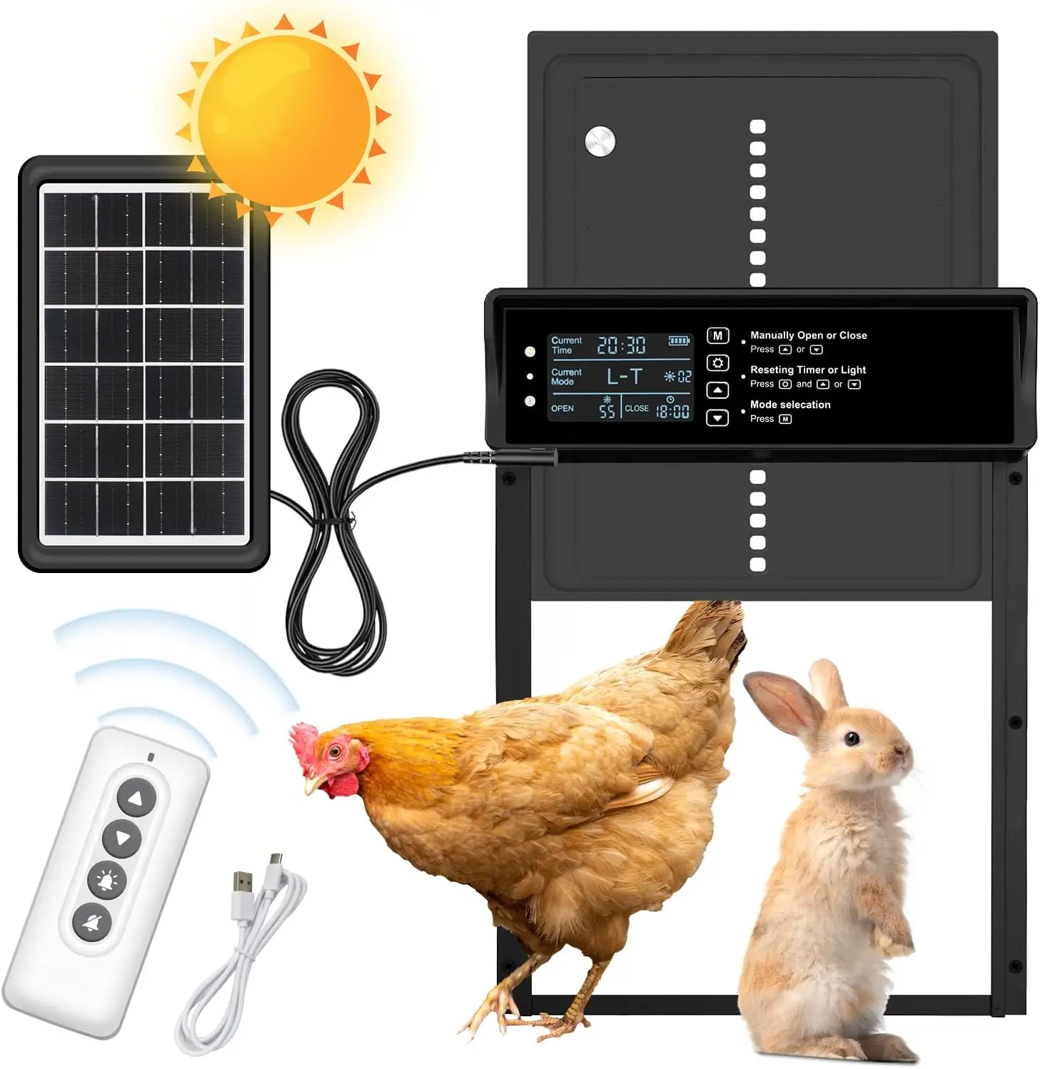 Automatic chicken coop door, solar aluminum chicken coop door with timer and light sensor, all aluminum chicken coop door opener 4