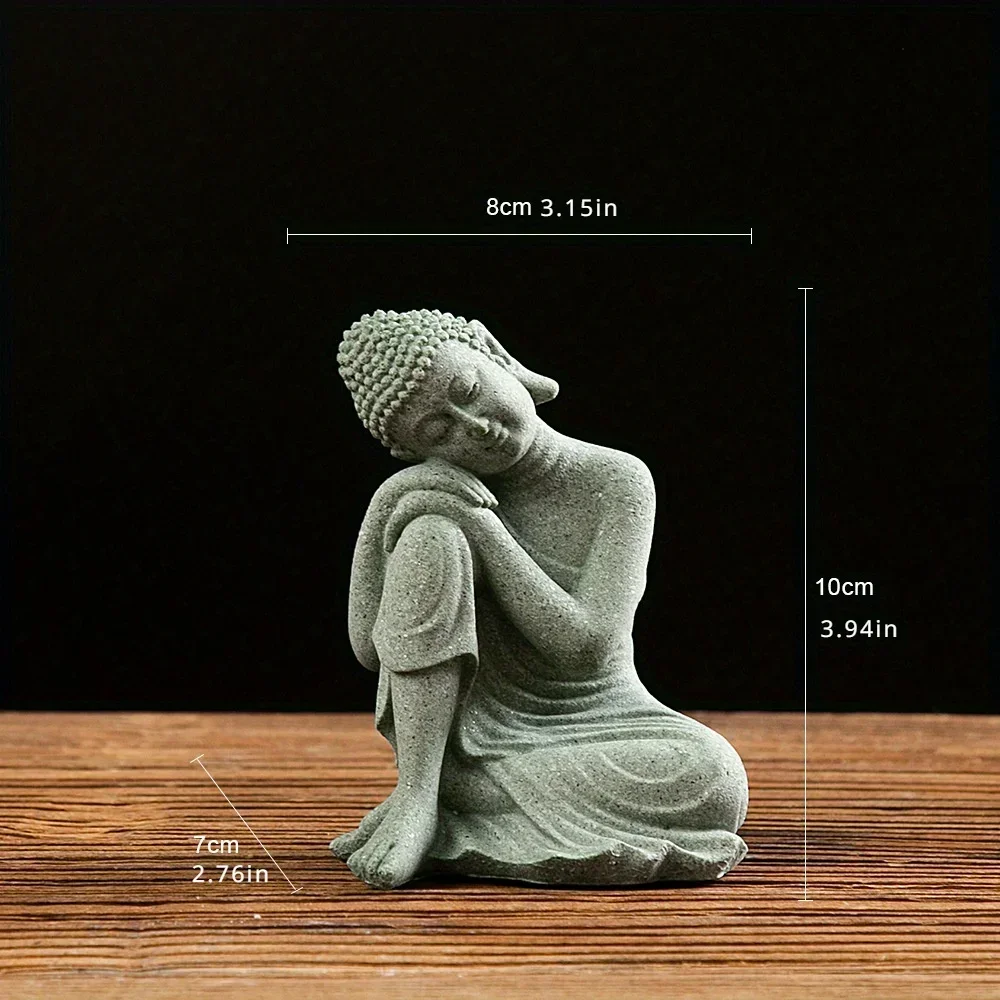 Zen Buddha statue ornaments fish tank rockery bonsai flowing water figure micro landscape decoration Green Sandstone small Craft