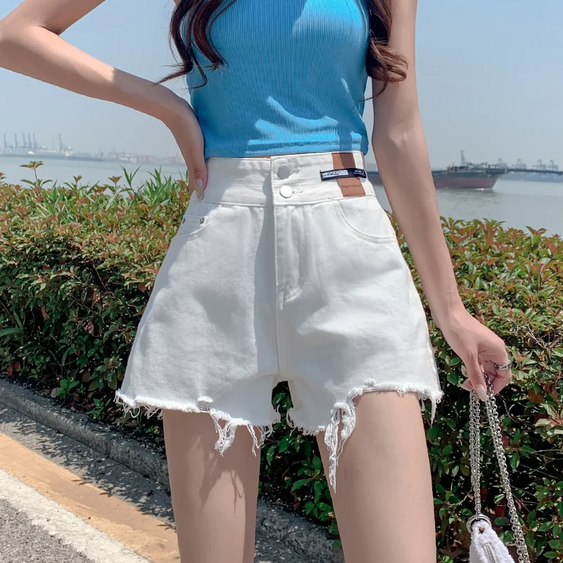 High waisted denim shorts for women's summer 2023 new Korean A-line loose fitting slim hot pants