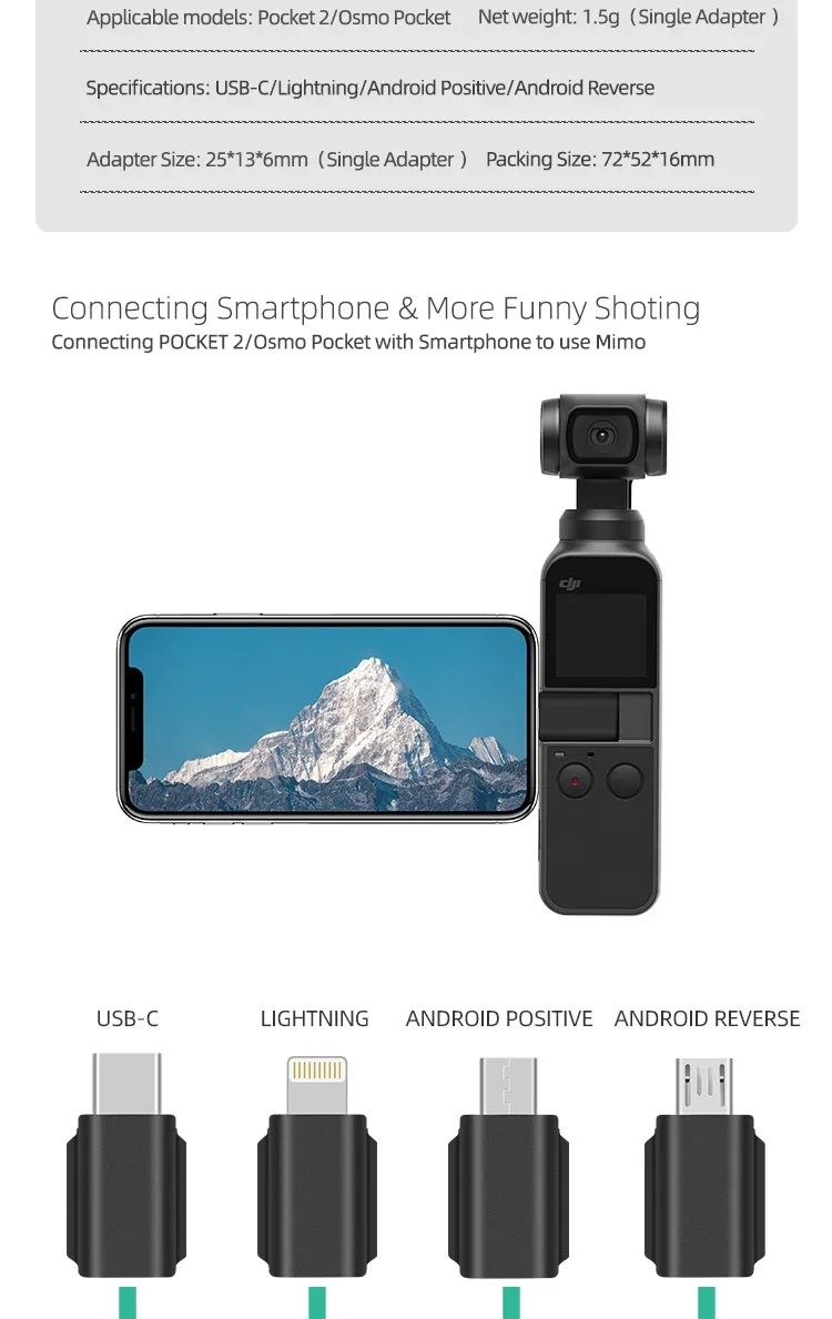 Description Picture 3 of itemSmartphone Adapter For  DJI Osmo Pocket 2 IOS Lightning TYPE-C Data Connector Interface Handheld Gimbal Camera Accessories