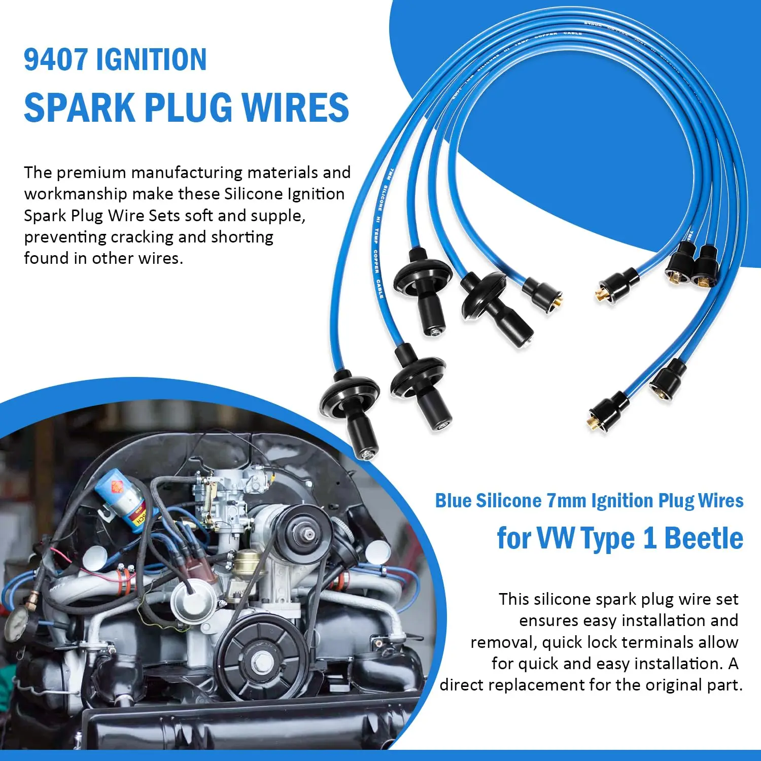 8mm Spark Plug Wire Set – VW T1 Bug & Super Beetle 1946-1979 (IAP)