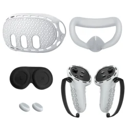Enhanced Silicone Protective Case Set for VR Accessories - 4 - in - 1 Pack with Controller Grip, Headset Shell, and Face Cover (GRAY)