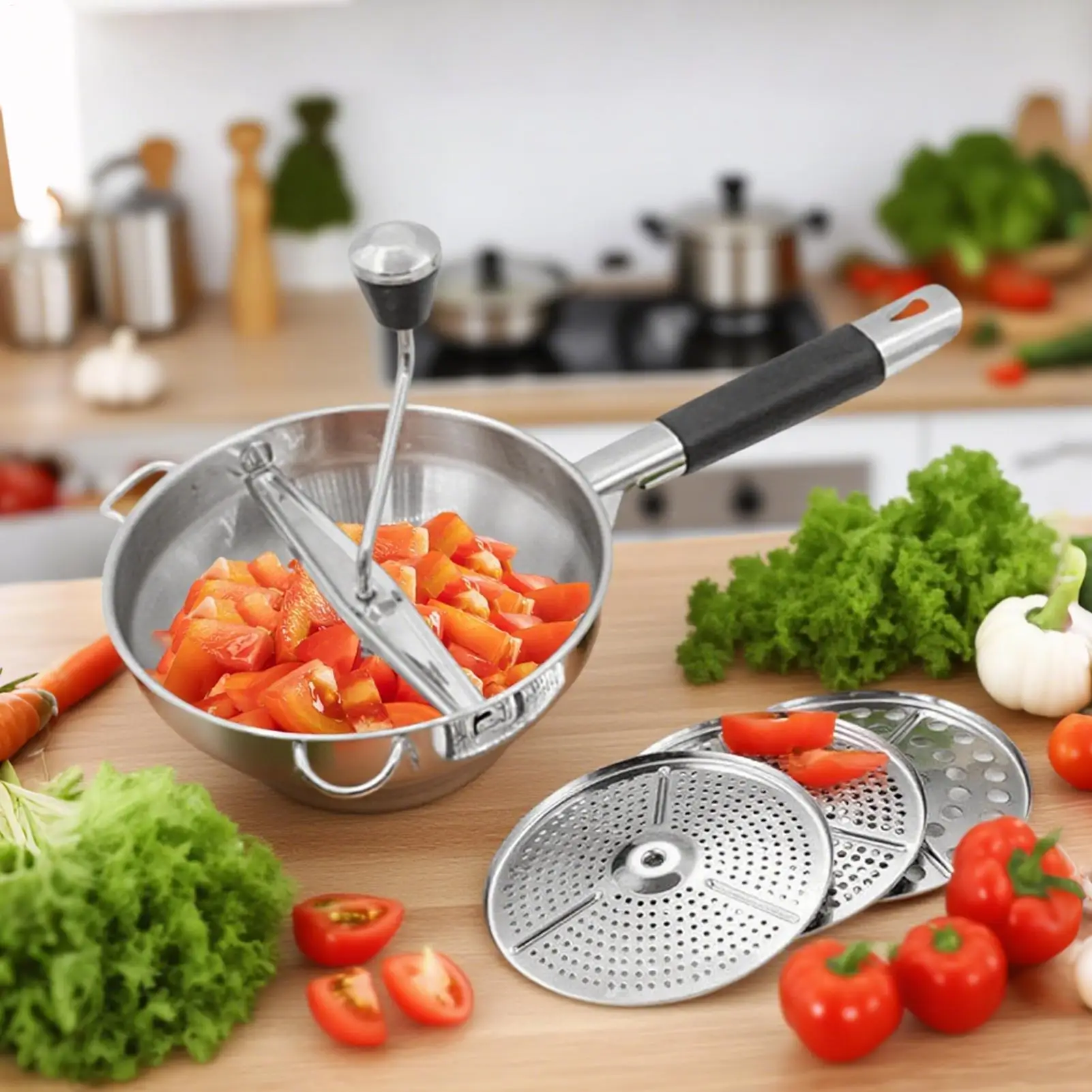 Food Masher Ricer for Mashed Potatoes Food Grade Manual with 3 Replaceable Grinding Discs Shredder for Home Garlic Fruit Puree