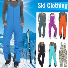 Jumpsuit Women Ski Pants Bib Overalls One-Piece Suspenders Trousers Waterproof Windproof Zip Front Ski Suit Clothes Snow Suits